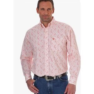 Wrangler George Strait Paisley Print Western Button Down T-Shirt Men Sz S Orange